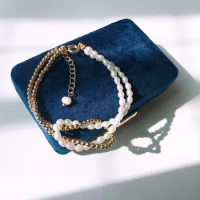 Millet Beads Stacked Bracelet 14K Gold Note Fresh Water 3-4mm Millet Beads Niche Design