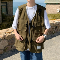 軍綠色機能工裝馬甲男日系復古cityboy戰術夾克背心疊穿坎肩馬夾