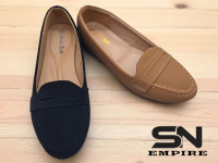 SNE 9C05 Women's Flat Shoes, Kasut Sarung Wanita, Kasut Kasual, Baldu, Suede, Hitam/Camel, Ukuran 36