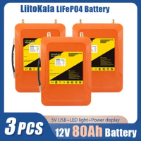 3PCS LiitoKala 12V 12.8V 60Ah lifepo4 LED 5v USB for solar light RV Outdoor Camping Solar energy backup power golf cart