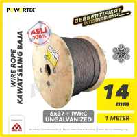 POWERTEC Wire Rope / Kawat Seling Baja 6x37 IWRC 14mm Ungalv  - 1 Meter