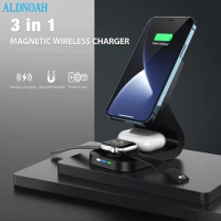 3 in 1 Magnetic Wireless Charger Stand For iPhone 13 12 Pro Max Mini Apple iWatch 7 6 5 4 3 Airpods Pro Quick Charge Dock