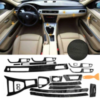 Carbon Fiber Black Car Interior 5D Wrap Trim Decalrations For BMW 3 Series E90 E92 E93 2005-2012 LHD Car Styling Accessories