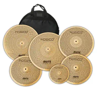 Three Sets Gold Low Volume Cymbal Set 10" Splash+14" Hi-Hat+16" Crash+18" Crash+20" Ride+Bag for Durm Set
