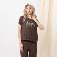 【MEDUSA 曼度莎】現貨-輕柔棕色嫘縈葉子休閒T恤（M-XL）｜女休閒上衣 女短袖T恤(601-5120A)