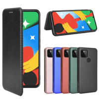 For Google Pixel 5 Case Carbon Fiber Flip Leather Case For Google Pixel 5 Business Magnetic Wallet Card Slot Slim Cover 5.8"