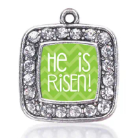 HE IS RISEN GREEN CHEVRON PATTERNED SQUARE CHARM antique silver plated jewelry