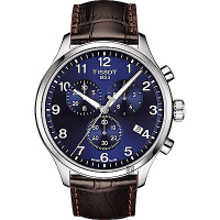 TISSOT 天梭 官方授權 韻馳系列 Chrono XL計時手錶 送禮推薦-藍x咖啡/45mm T1166171604700