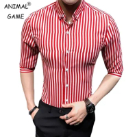 New Shirts for Men Korean Slim Fit Half Sleeve Shirt Mens Casual Plus Size Business Formal Loose Wear Chemise Homme 5XL
