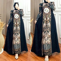 Gamis Salma Silk Sultan Motif Mewah | Dress Satin Printing Wanita Kondangan Lebaran Salma Hitam