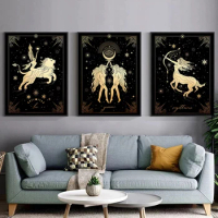 Wall Art Canvas Zodiac Signs Poster Astrology Print Boho Gemini Aries Libra Virgo Scorpio Picture Painting Modern Home Decor