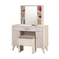 【PB FURNITURE 堡美家具】Han現代簡約3.3尺化妝台(含椅/附活動隔板2片/化妝桌/梳妝台/收納櫃/桌子)