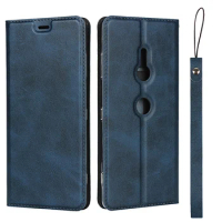 Premium Leather Case for Sony Xperia XZ3 Ultra-Thin Retro Flip Case Magnetic adsorption cover + 1 Lanyard