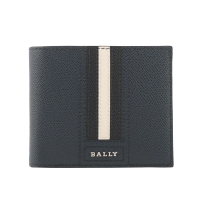 【BALLY】Taliky 防刮皮革黑白條紋對開證件照短夾(深藍色)