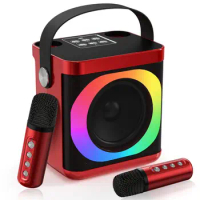 Karaoke Machine for Kids/Adults Portable Bluetooth Speakers System 2 Wireless Microphones Color LED Light Family KTV Singing Set