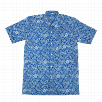 Baju Batik Seragam Sekolah SMP/SMA Bunga Rampe Biru Lengan Pendek