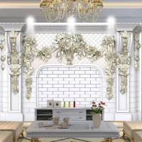3d wallpaper customize Luxury white wainscoting 3D TV background wall with golden European pattern mural wallpaper 3d