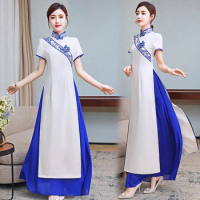 Ao Dai Dress 2020 Summer New Vietnam Dress Women Elegant Cheongsam Folk Chinese Dress Qipao Vietnam Traditional Dress 10228