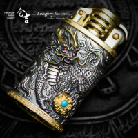 ★Cangji handmade men's lighter S925 Sterling Silver Carved Kirin heavy kerosene fire shell domineering personality gift