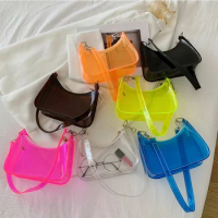 Fluorescent Jelly Handbag Mini Women Shoulder Bags Transparent Clear Elegant Tote Female Underarm Bag Phone Purse 2024 New Trend