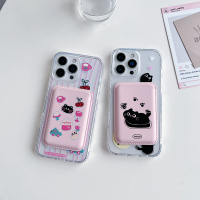 Pink Cherry Cat Magnet Card Holder Case With IP11 Series Until IP16 Plus
