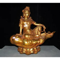 China Buddhism purple Bronze Gilt 24K Kwan-Yin GuanYin Bodhisattva Buddha Statue