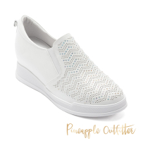 Pineapple Outfitter-KABILI 真皮碎鑽彈性厚底小白鞋-白色