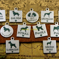 10pcs--stainless steel charms "german shepard/golden/got bones/greyhound/LAB/golden/pitbull/poodle/pug/schnauzer/siberian husky"
