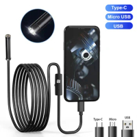 5.5MM Android Endoscope Camera 3 IN1 Micro USB Type C Borescope Mini Camera Waterproof LED Car Inspection For HUAWEI XIAOMI PC