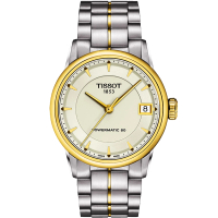 【TISSOT 天梭】T-Classic Luxury機械錶-銀/半金 送行動電源 畢業禮物(T0862072226100)