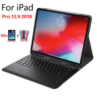 Removeable Wireless Bluetooth Keyboard case For iPad Pro 12.9 2018 Slim Smart Stand Leather Case Cover With Pencil Holder + Flim