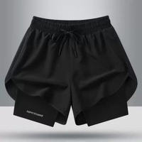 冰絲速幹短褲男女款夏季寬鬆透氣假兩件健身訓練跑步運動褲衩