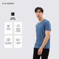 Zalmore Men Vneck T-Shirt Premium LUMA Cotton - Kaos Polos Pria Lembut Sejuk Anti Nerawang Army S