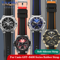 For Casio GST-B400 Strap G-SHOCK Steel Heart Men's GSTB400 GST-B400D Raised Silicone Rubber Sports Watch Chain Watchband 16mm