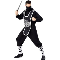 Adult Men Masked Warrior Ninja Japanese Samurai Top Pants Set Halloween Cosplay Costumes Role Play Outfit