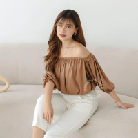 [ HYERIES ] Sana top atasan casual wanita korea sabrina top off shoulder blouse top wanita puffy sle