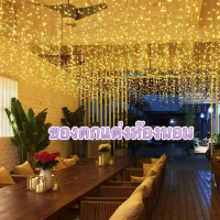 ไฟน้ำตก120LED Fairy String ไฟชายคาตกแต ม่านไฟนางฟ้า LED USBชาร์จไฟได้ 8 โหมด สําหรับตกแต่งห้อง คริสต