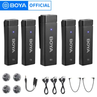 BOYA BY W4 4 Channel Wireless Lavalier Lapel Microphone for iPhone Camera Samartphone Video Recording Podcast YouTube Streaming