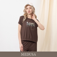 現貨【MEDUSA 曼度莎】輕柔棕色嫘縈葉子休閒T恤（M-XL）｜女休閒上衣 女短袖T恤