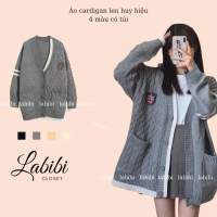 Áo Khoác Cardigan Len Xám Huy Hiệu Chất Len Dày Đẹp Dễ Phối Đồ, Labibi