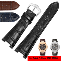 สายนาฬิกาหนังแท้สำหรับ Patek Philippe 5711 5712G Nautilus Watchs ผู้ชายและผู้หญิงสายนาฬิกาพิเศษ25มม. * 12มม.