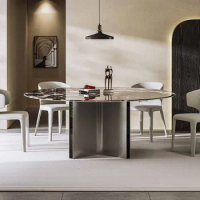 Italian round dining table, stainless steel household marble dining table, round dining table and chair combination