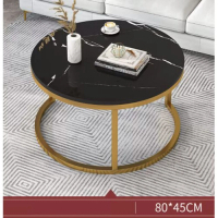 簡約圓桌茶幾（黑色大理石紋+金色架）【尺寸：長80cm*寬80cm*高45cm】 