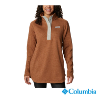 【Columbia 哥倫比亞 官方旗艦】女款-Sweater Weather™刷毛半開襟長版上衣-銅棕(UAR73730IXHF)