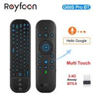 G60S Pro BT Air Mouse with 2.4G BT5.0 Google Voice Assistant Wireless Keyboard with 6 Axis Gyroscope Backlit for Android TV BOX