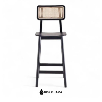 Kursi Bar Kayu Jati Kombinasi Rotan / Barstool Minimalis Retro / Kursi Cafe Natural Black | KRAFTH