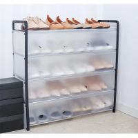 Space-Saving Compact Multi-Tier Shoe Storage Cabinet, Steel Tube Frame, Clear PVC Door, Ventilated H