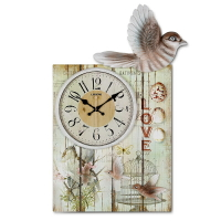 麗盛大號歐式雀鳥浮雕裝飾畫壁掛鐘客廳無框畫時鐘靜音木頭鐘表