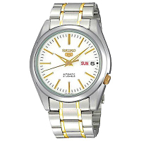 SEIKO 男神經典5號自動上鍊機械腕錶(SNKL47J1)-白+金x37mm