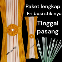 ( PAKET KOMPLIT ) Gorden Minimalis Katun Embos Model Pita KupuKupu Free Batang Stik Untuk Jendela Mi